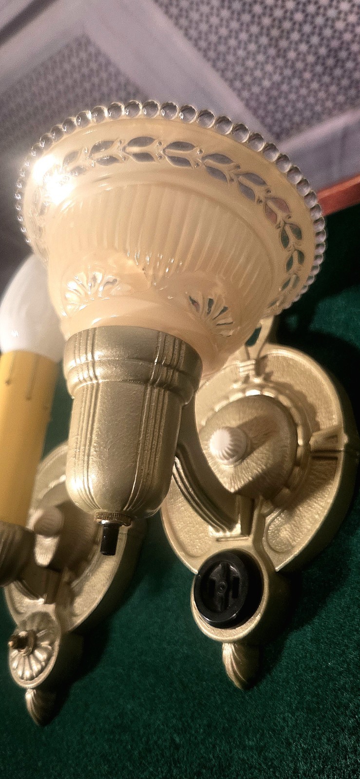 Trio Antique 1930's Markel Slip Shade Candle Wall Sconces Restored Cast Iron