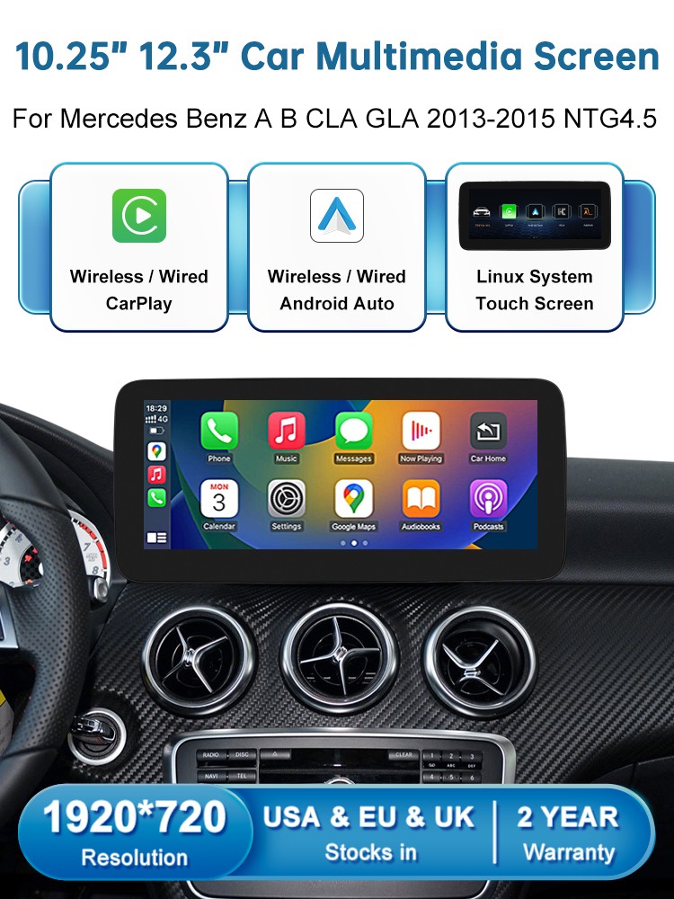 12.3" Wireless CarPlay Multimedia Touch Screen For Benz A B GLA CLA 2013-2019