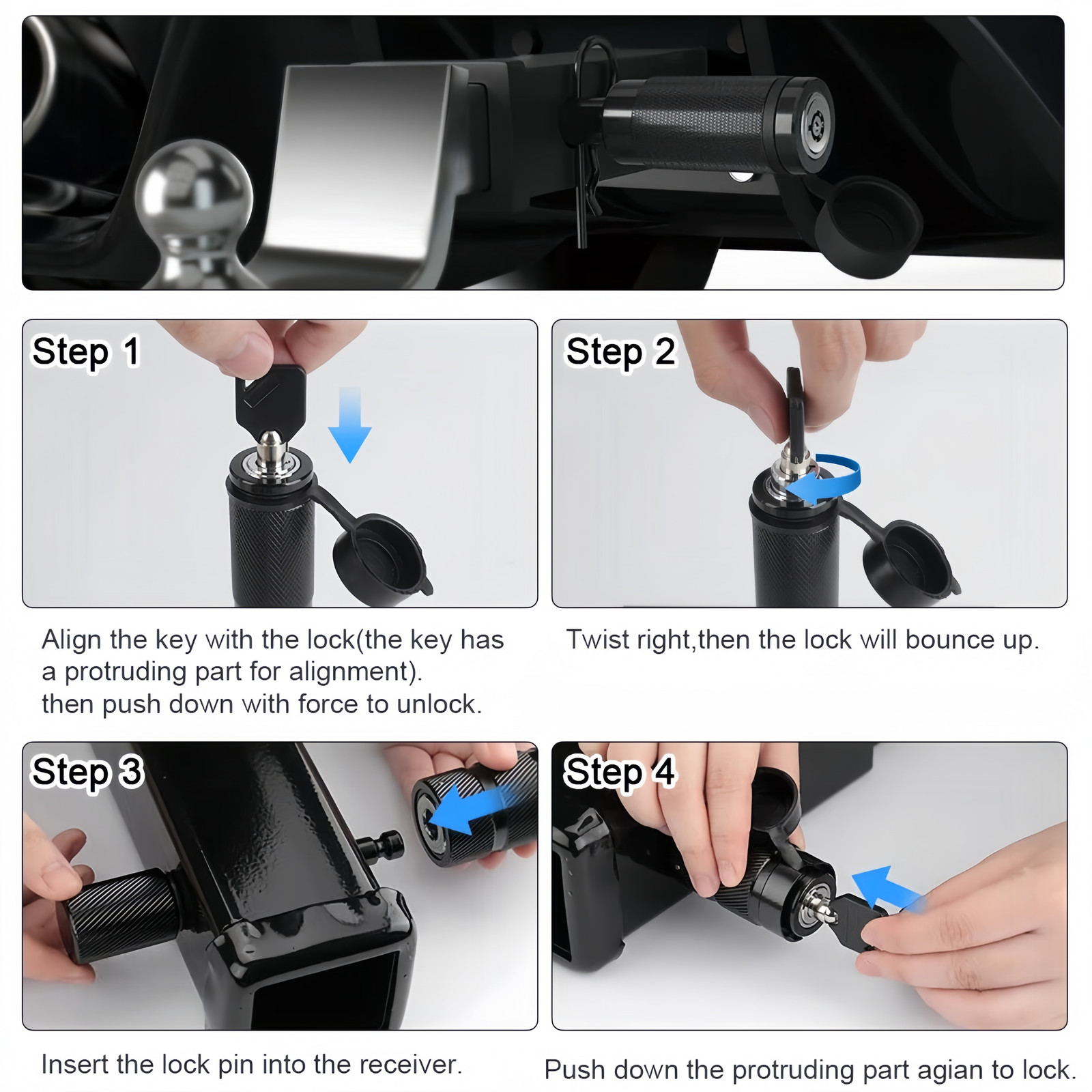 Hitch Pin Lock Trailer Hitch Lock 5/8 in 2 Keys for Truck Trailer Receiver US