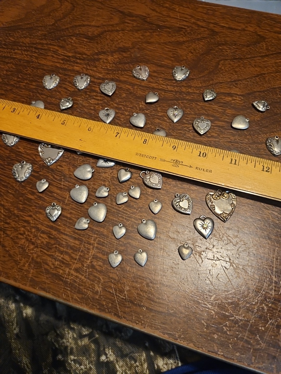 Lot 50 Silver Hearts Mini France Vintage 60s Brass Stampings Findings Jewelry