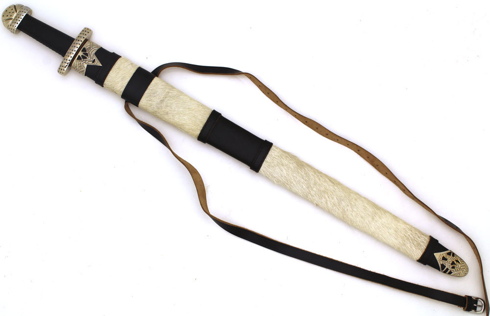 10 Century Full Tang High Carbon Trondheim Viking Sword w/ Fur Leather Sheath