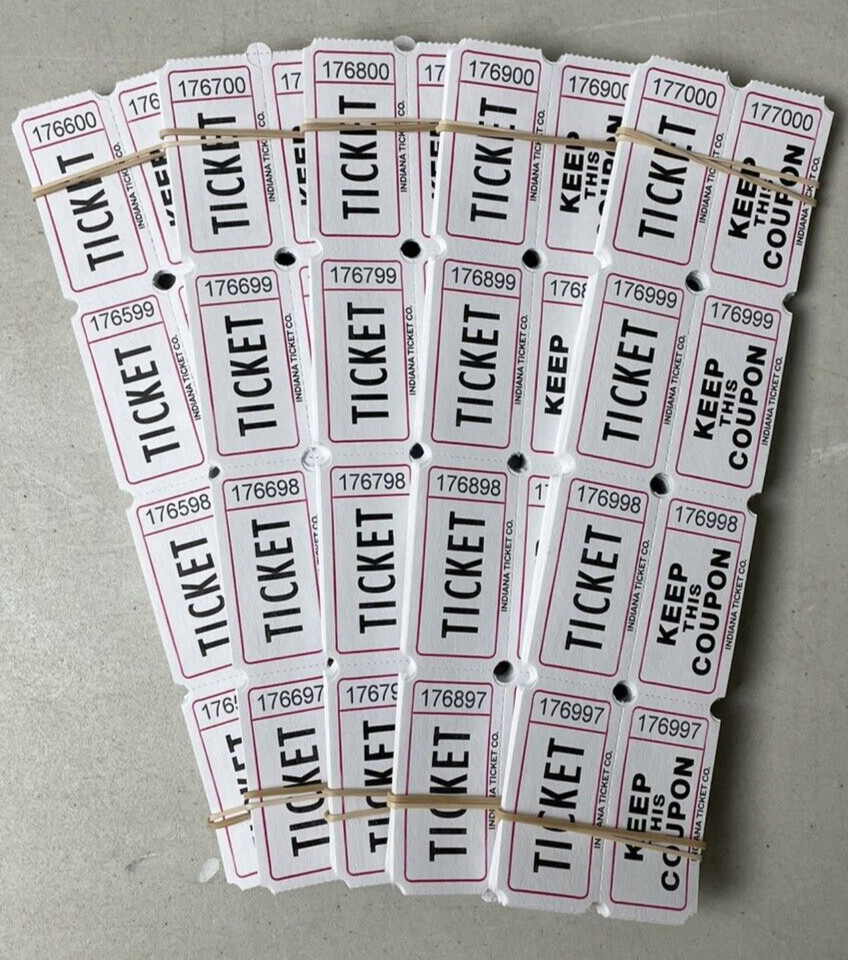 White Raffle Tickets Package of 500 Folded Flat Double Stub Split The Pot 50/50