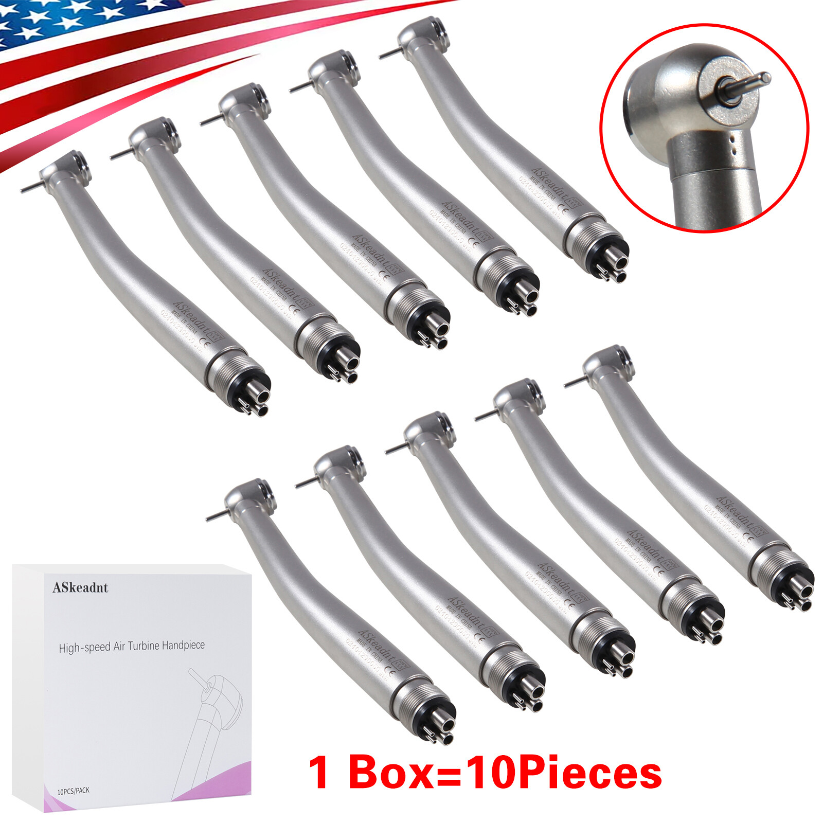 10 PCS Dental High Speed Handpiece Push Button Turbine 4 Hole NSK Pana Max Style