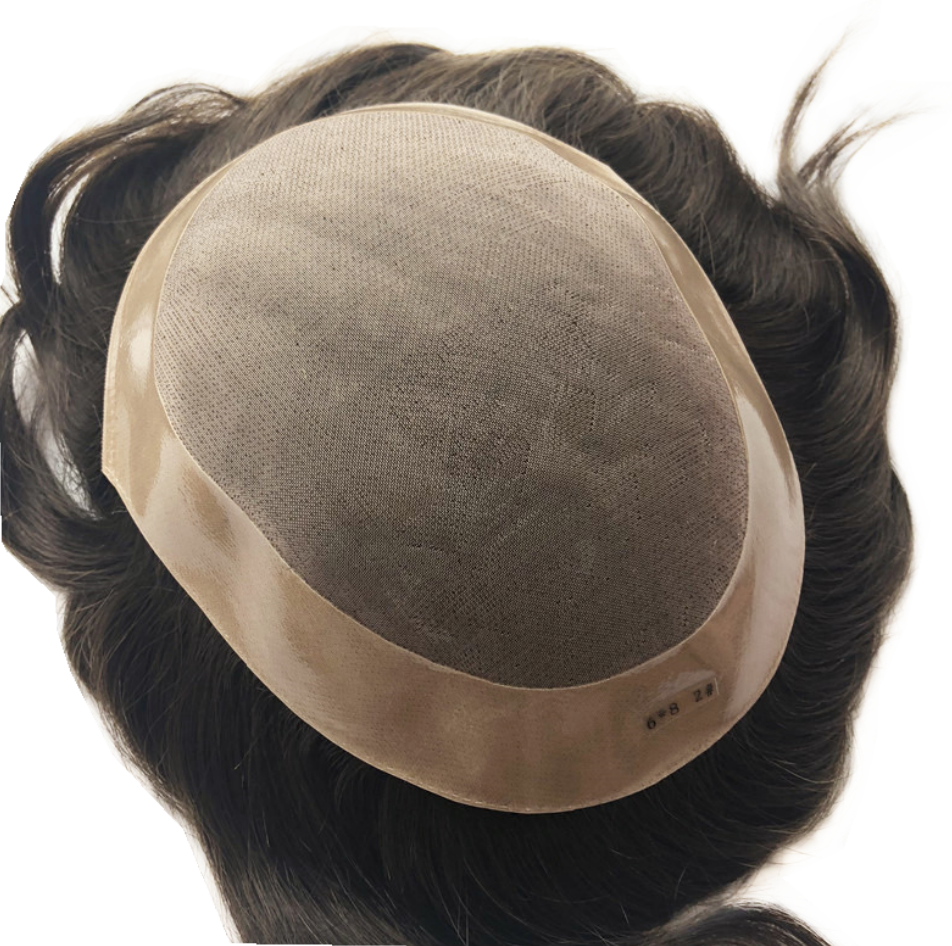 Durable Mens Human Hair Replacement System Hairpiece Fine Mono Poly Skin Toupee