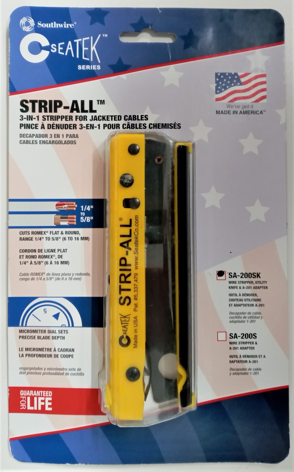 Seatek SA200SK Strip-All Cable & Wire Stripper With Utility Knife USA