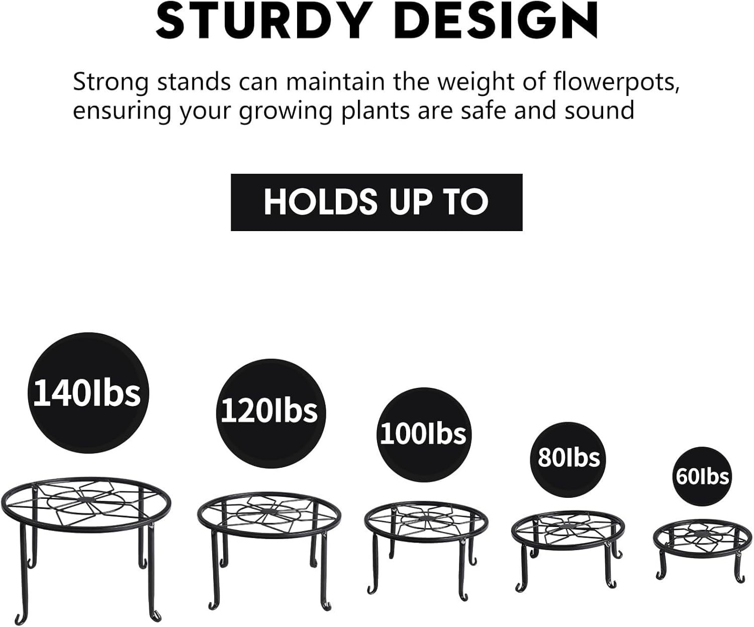 5 Pack Metal Plant Stands,Heavy Duty Potted Holder for Flower Pot,Indoor Outdoor