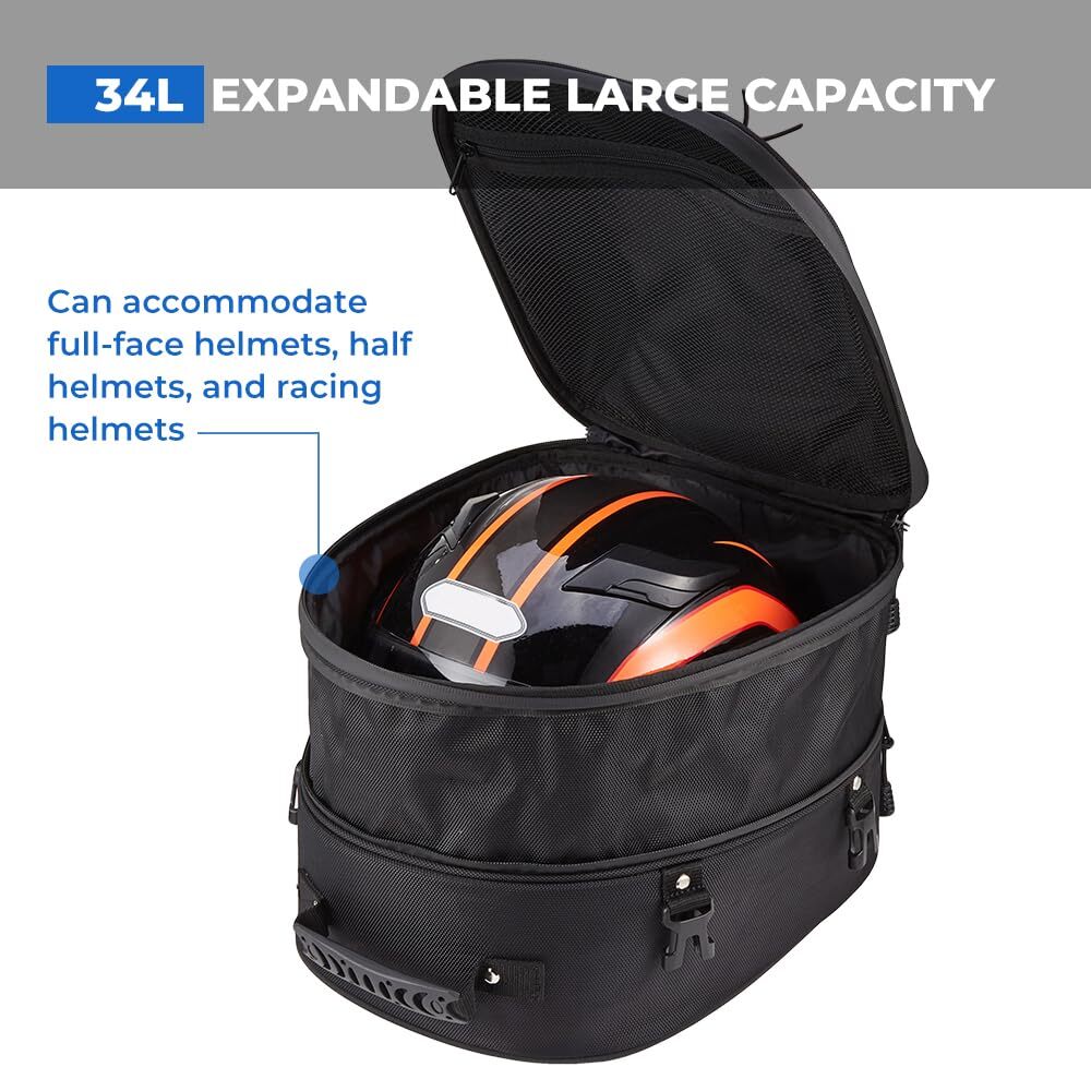 kEMIMOTO Motorcycle Tail Bag 30L Expandable Motorbike Helmet Bag Luggage Storage
