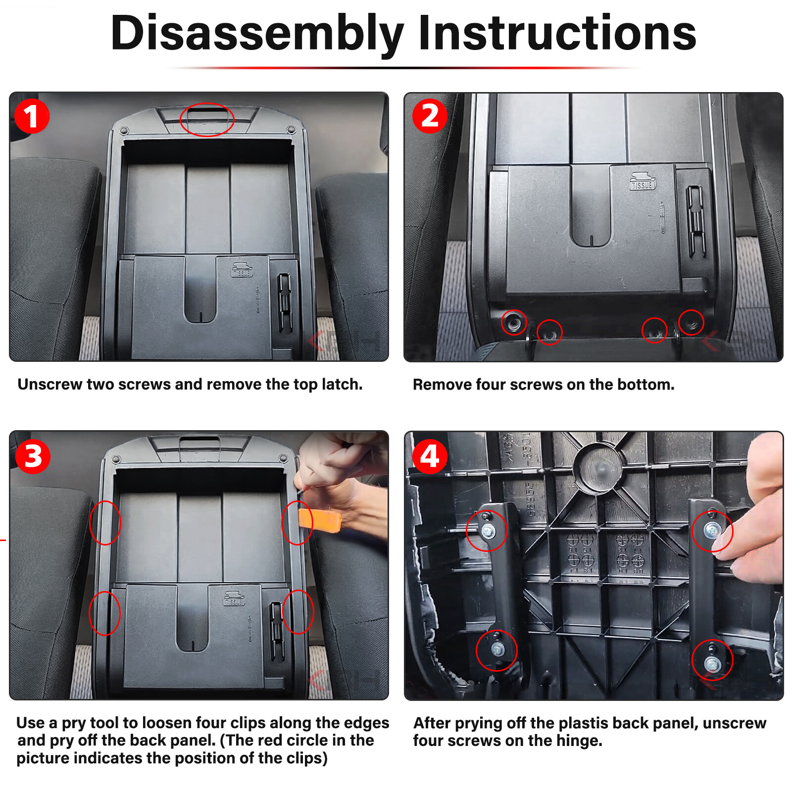 Fit 2010-2023 Toyota 4Runner Center Console Lid Armrest Leather Cover Trim Black