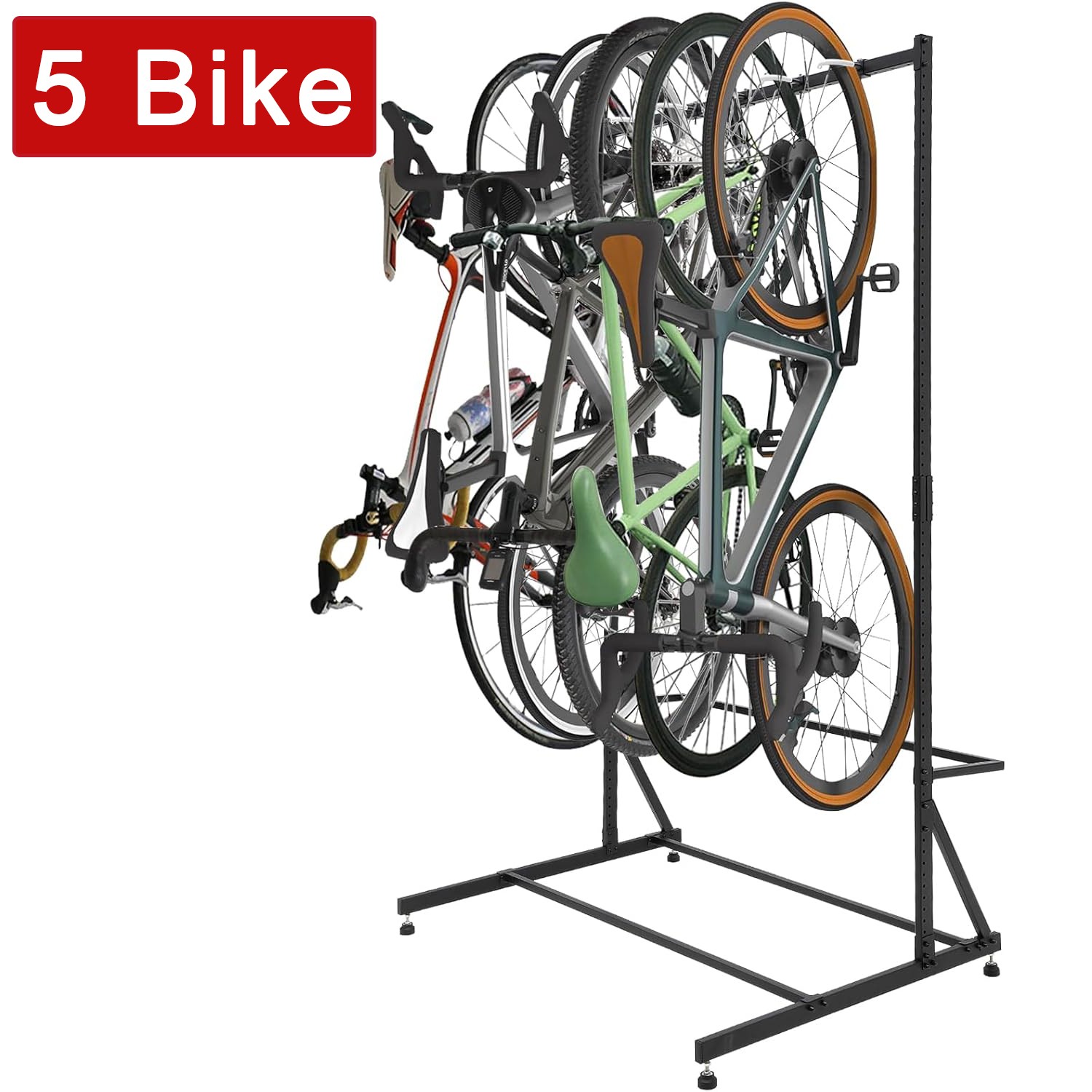5 Bike Storage Rack Adjustable Height Space Saving, Garage Wall Storage 300lbs