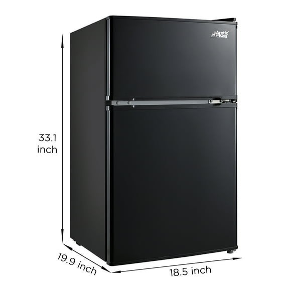 Arctic King 3.2 Cu ft Two Door Mini Fridge with Freezer, Black, E-Star