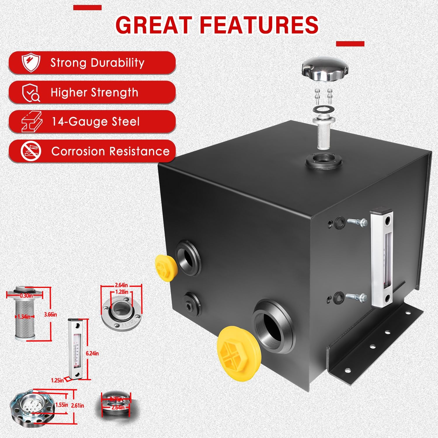 7 Gallon Hydraulic Fluid Reservoir Tank with Temp Gauge, Sight-Gauge & Breather
