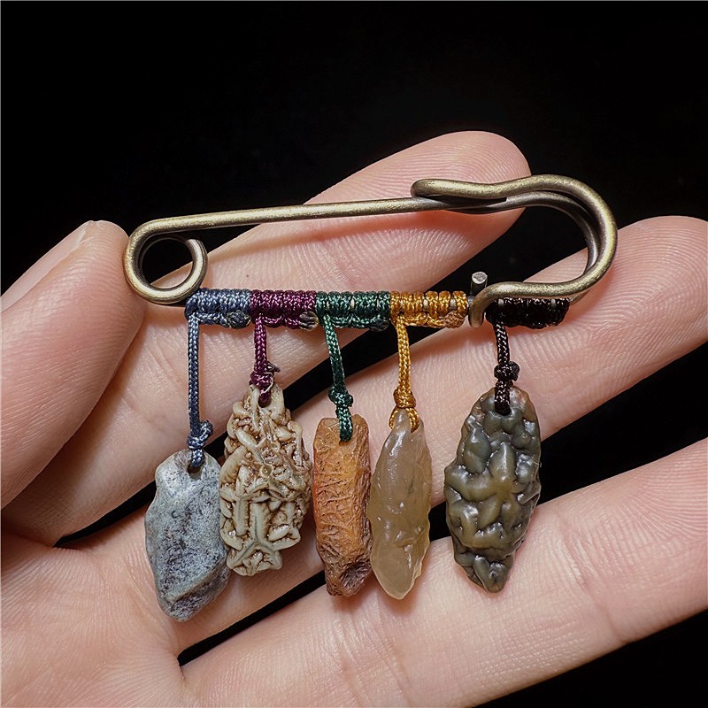 Vintage Brooch Pendant ~ China Inner Mongolia Gobi Agate Stone Badges Corsage