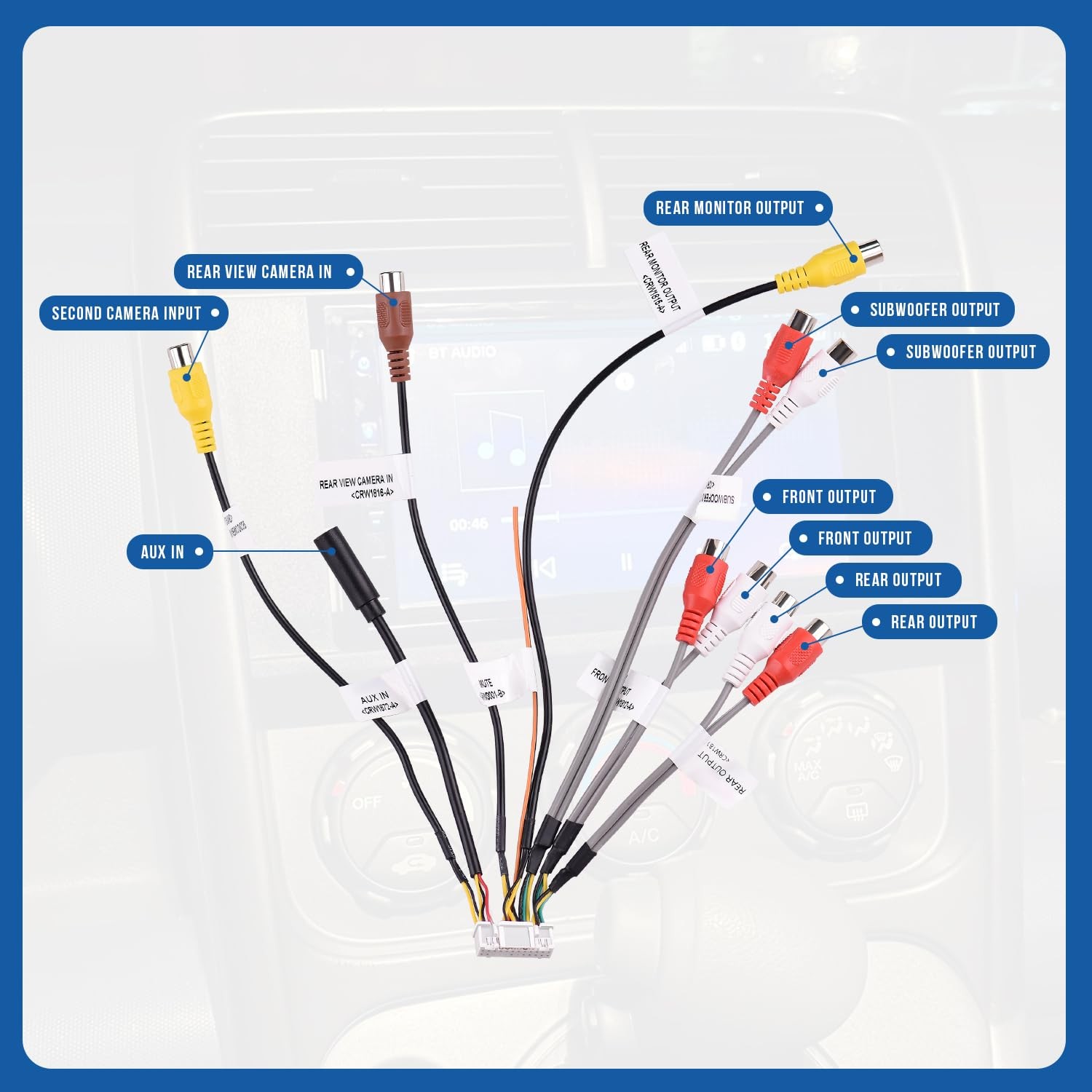 1x RCA Harness For Pioneer DMH-W4660NEX DMH-WT7600NEX DMH-WT76NEX DMH-WT8600NEX