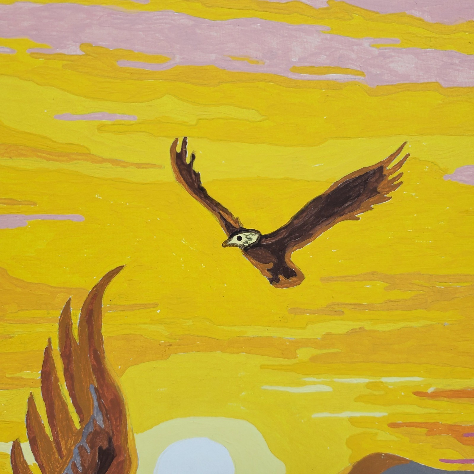 Vintage Bald Eagle Paint By Number Art Sunset Landscape Signed Teddy 16x20