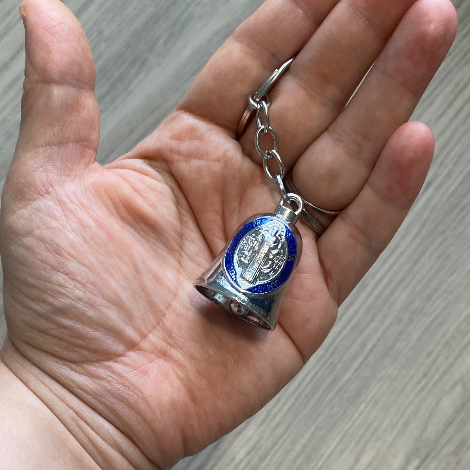 Saint Benedict Silver Bell Keychain Catholic Protective - Llavero San Benito