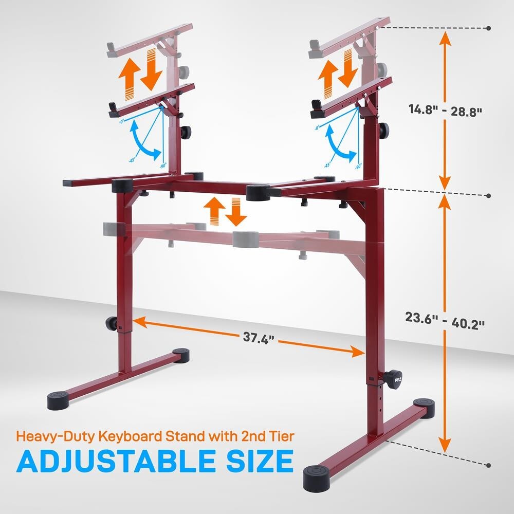 Pyle Heavy-Duty Keyboard Stand - Height Adjustable Music Stand with 2nd Tier