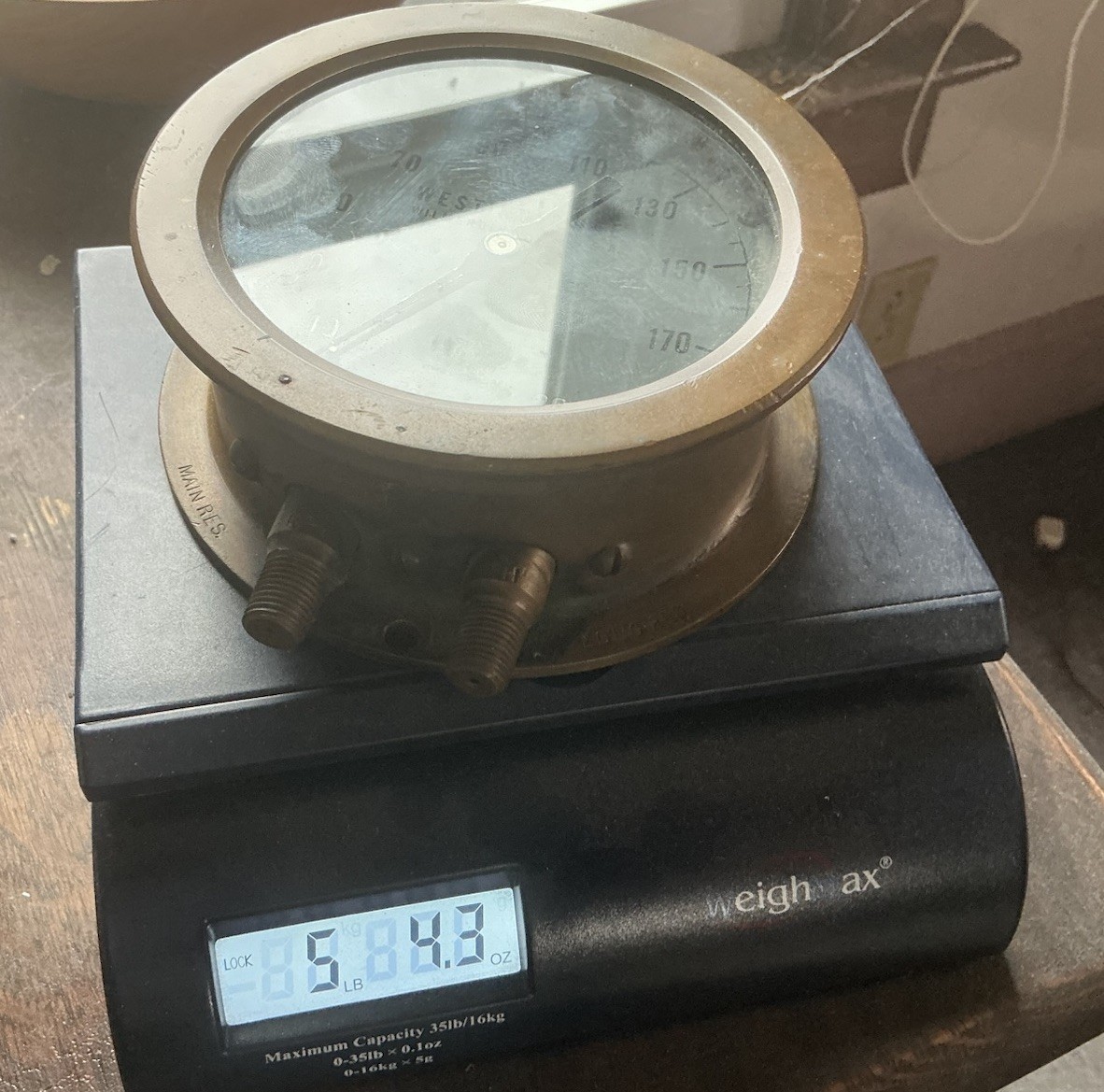 Westinghouse Steam Pressure Gauge 6” Diameter Dual Needles Solid Brass Case