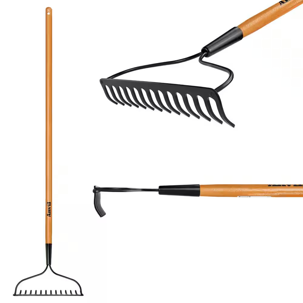 47 In. L Wood Handle 14-Tines Garden Bow Rake