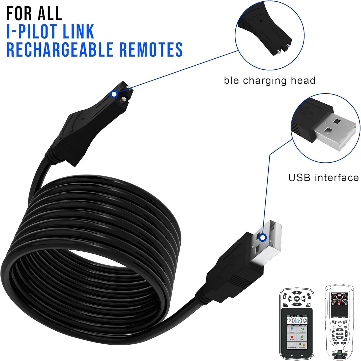 for Minn Kota i-Pilot Link Remote Control USB Charger Charging Cable 1866460