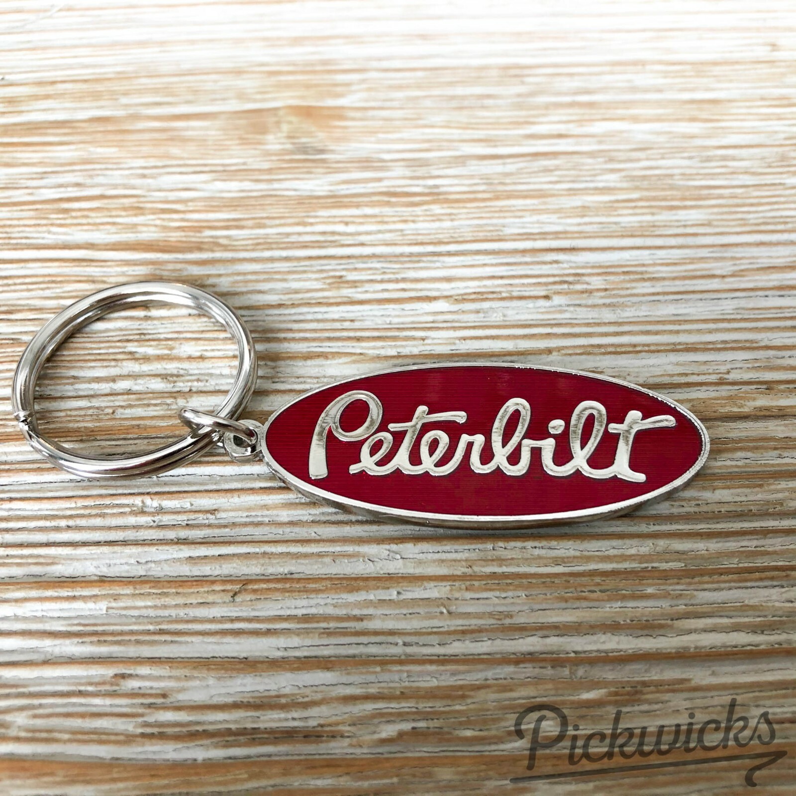 Authentic - Peterbilt Red Logo Pewter Epoxy Key Chain Tag Keychain