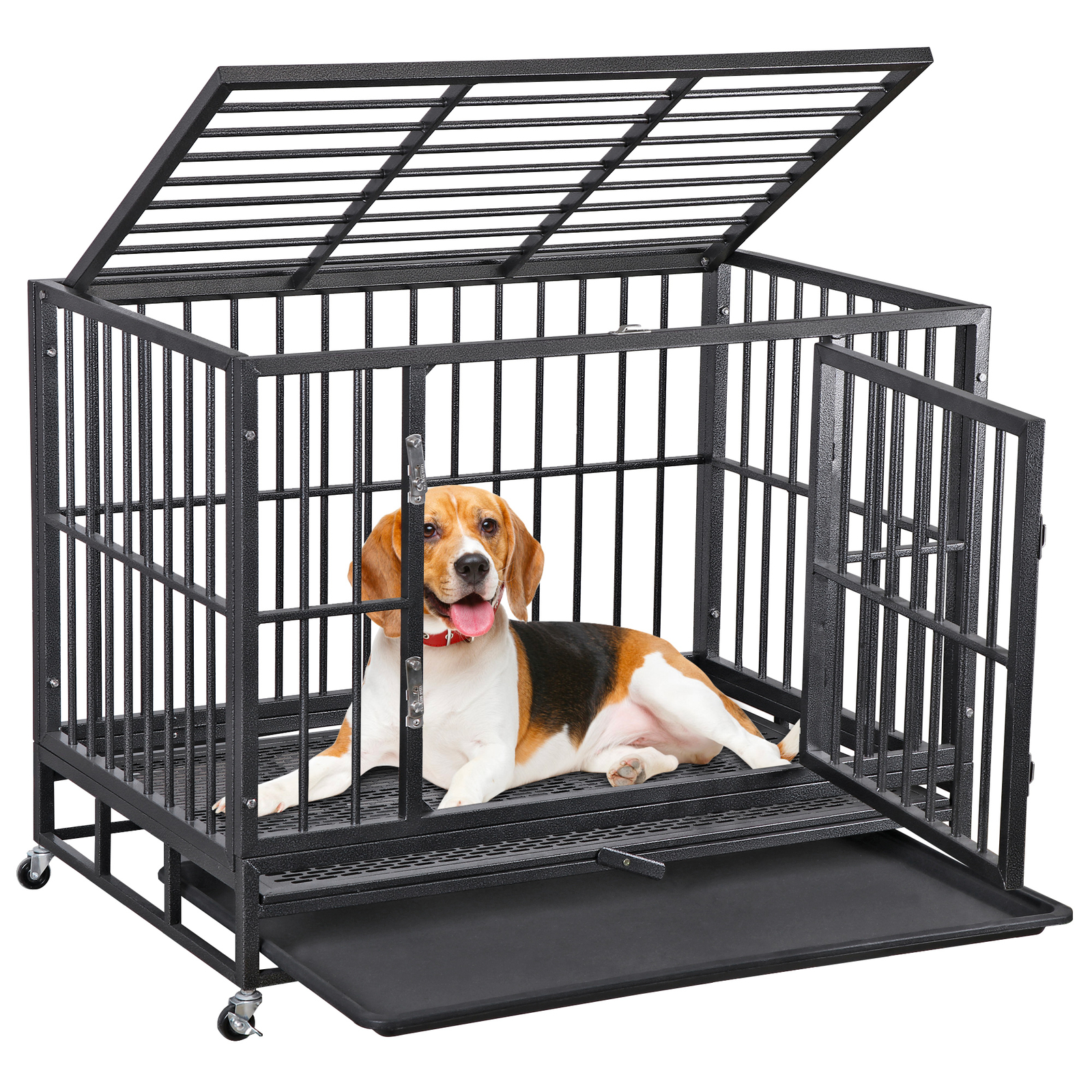 Indestructible Escape Proof Dog Cage Kennel High Anxiety Double Door Dog Crate