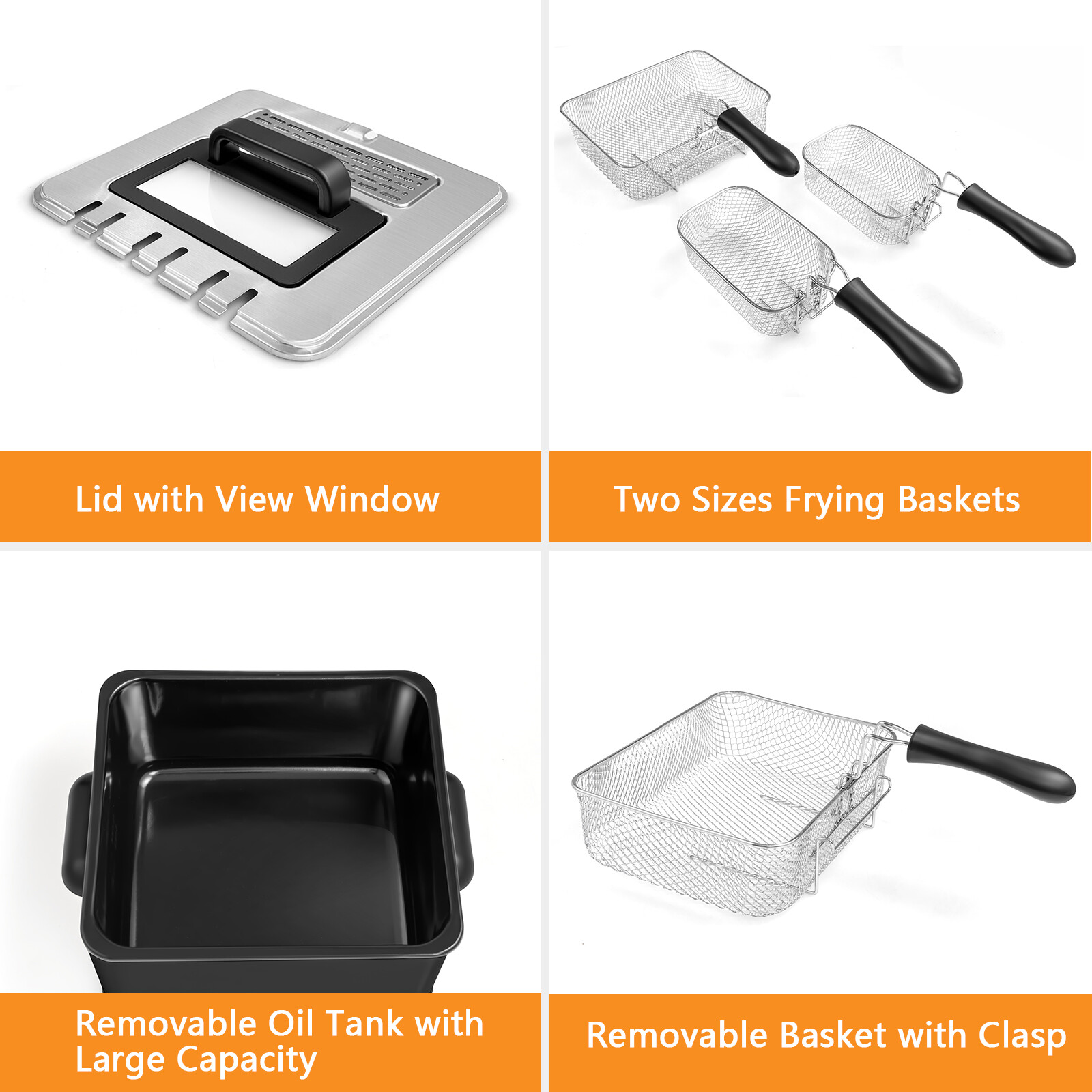 Costway Electric Deep Fryer 5.3QT/21-Cup Stainless Steel 1700W w/ Triple Basket