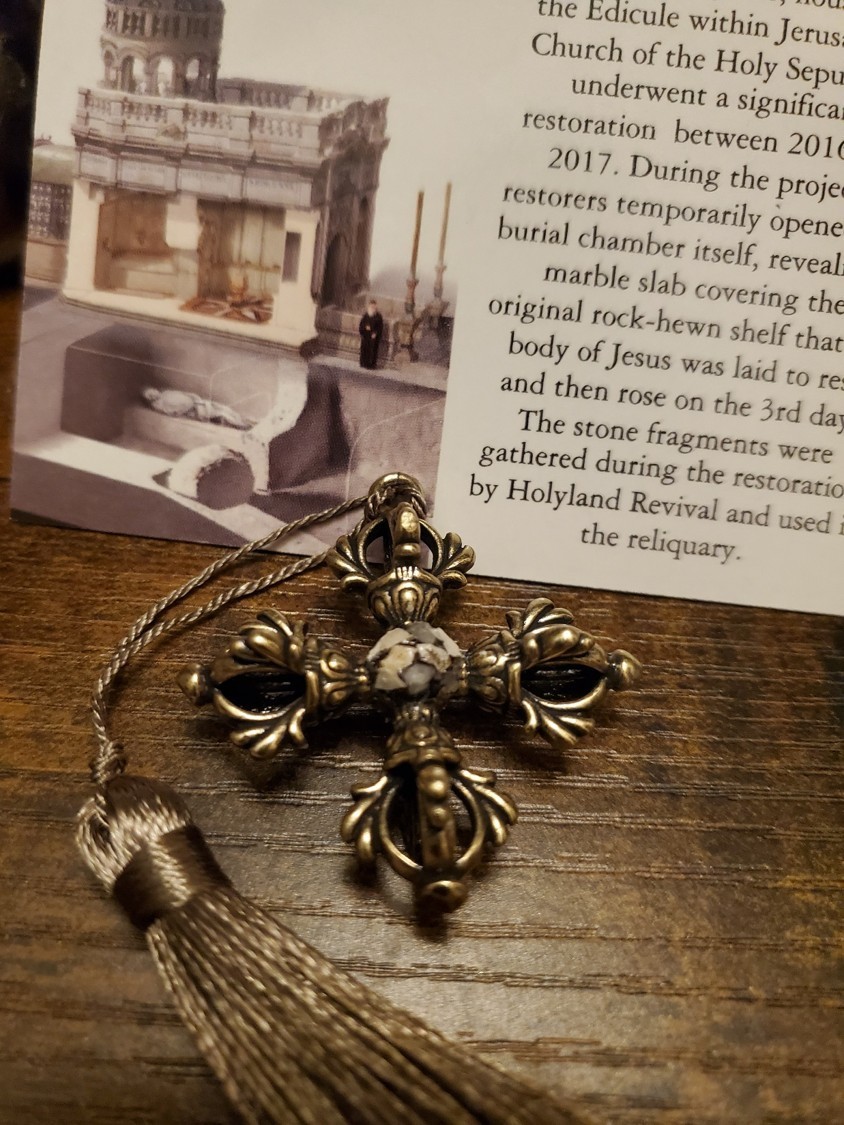 Tomb of Jesus Prayer Medallion with Stone From Tomb of Jesus Holy Sepulchre