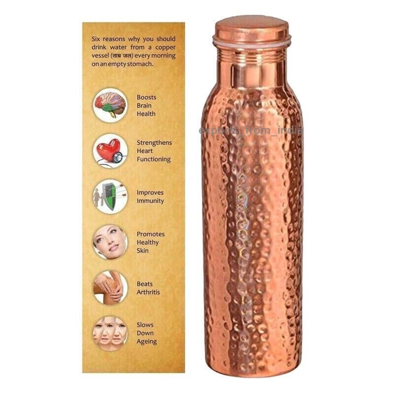 Pure Copper Water Bottle 1000 ml Hammered Drinking Tumbler Cup Ayurveda Benefits