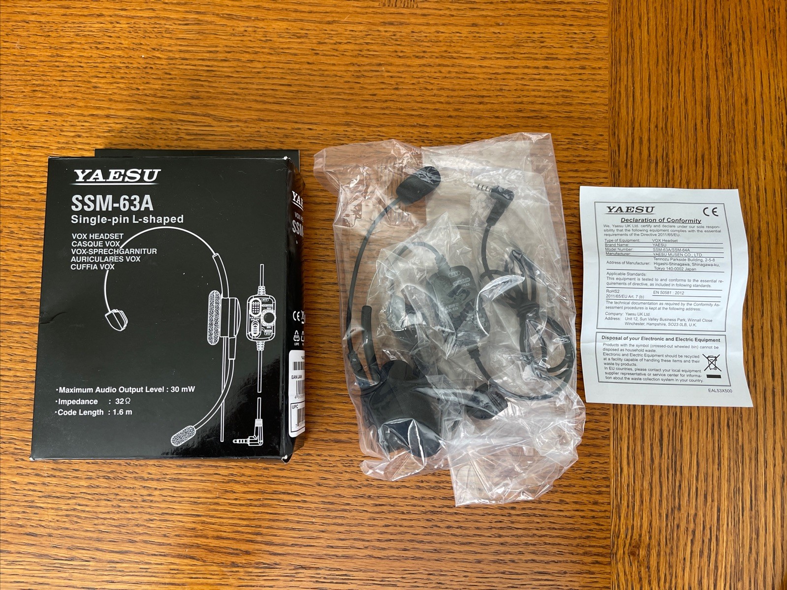 Yaesu SSM-63A Single Ear VOX Headset for Yaesu FT-3DR, FT-2DR, FT-60R, FT-70DR