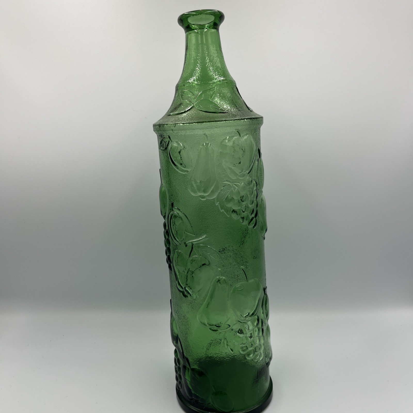 Vintage MCM Italian EMPOLI Green Glass Fruit Decanter 15” Tall No Stopper