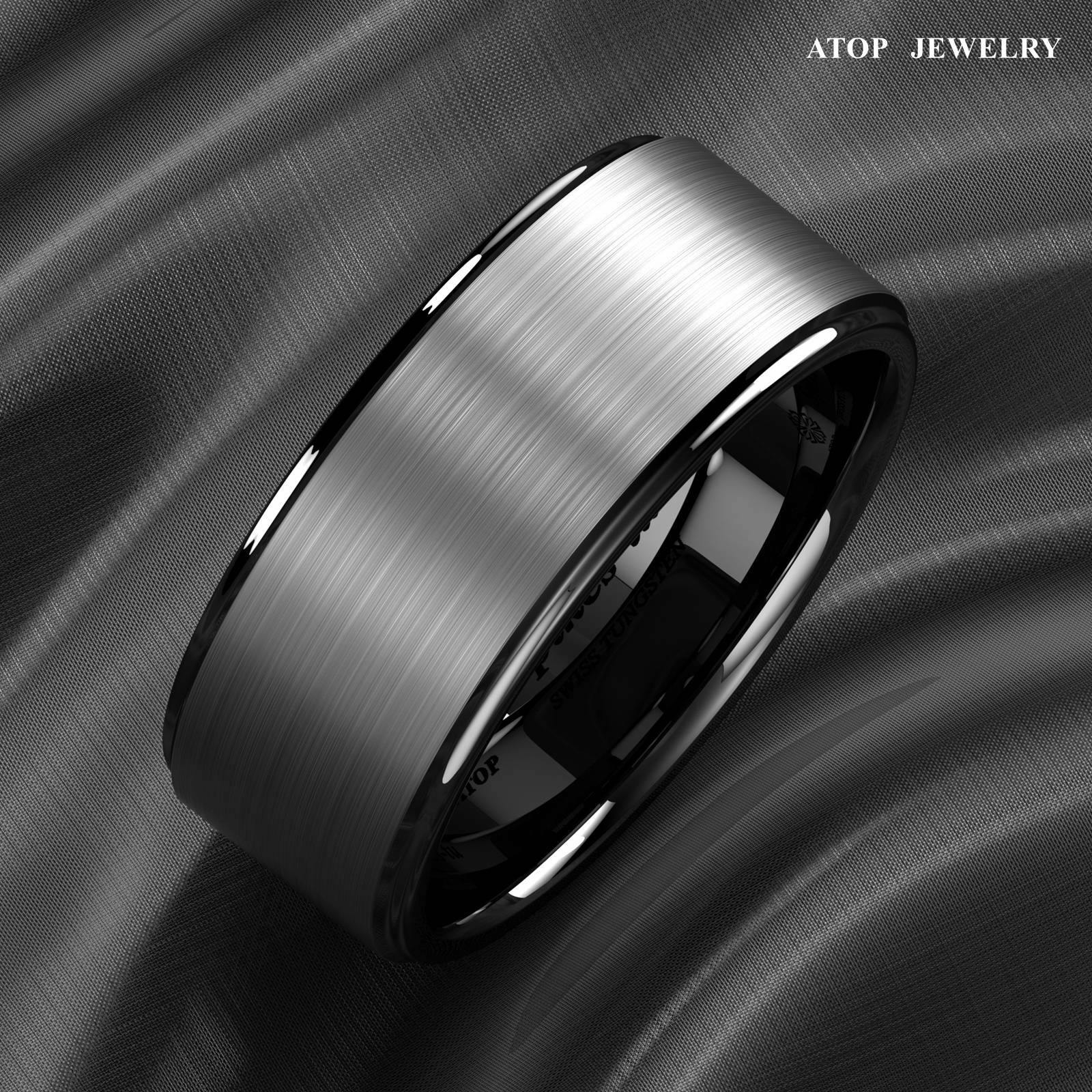 8/6mm Black Brushed Titanium Color Tungsten ring Wedding Band ATOP Men's Jewelry