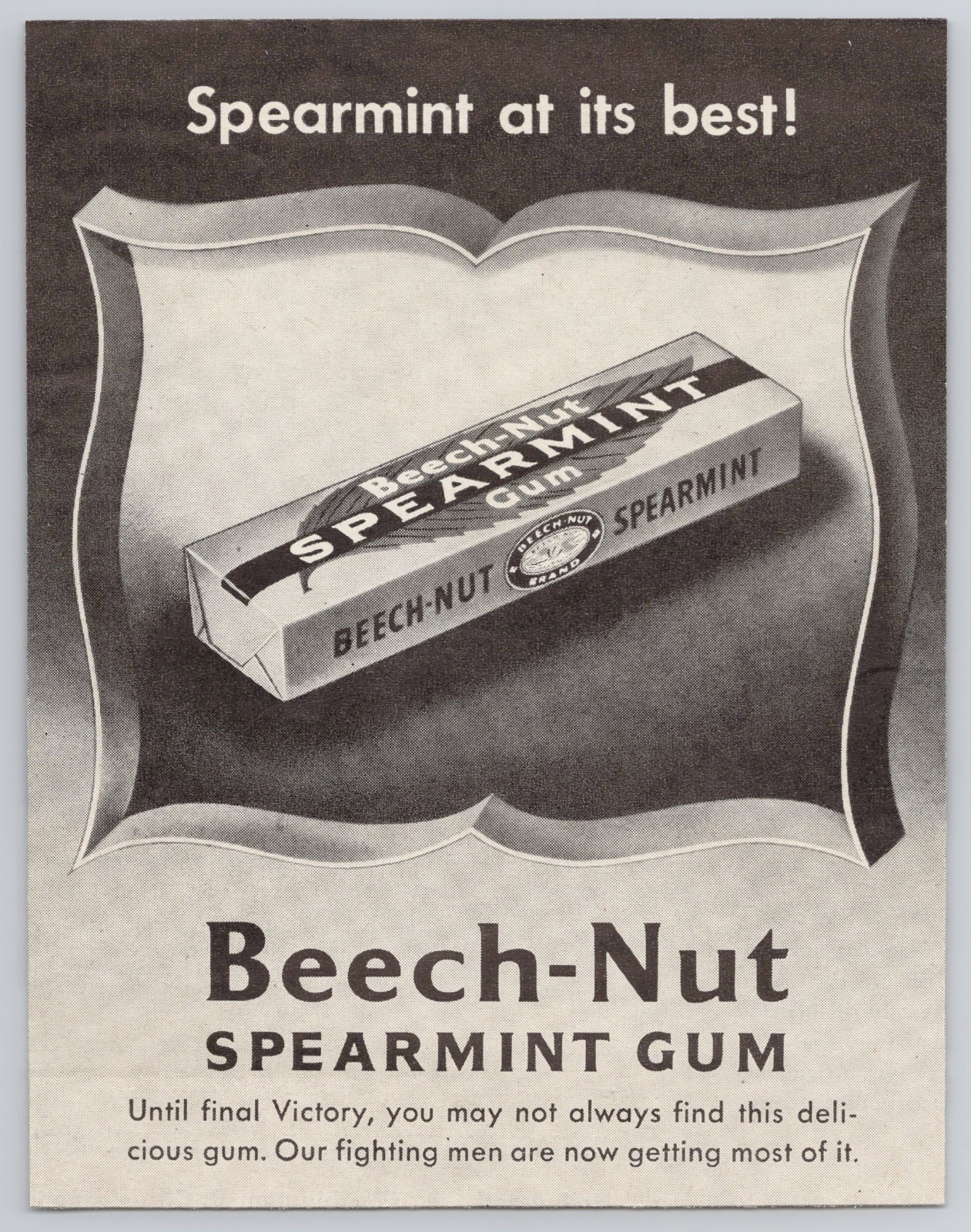 1945 Beech-Nut Spearmint Gum Vintage Print Ad WWII Homefront Military Interest