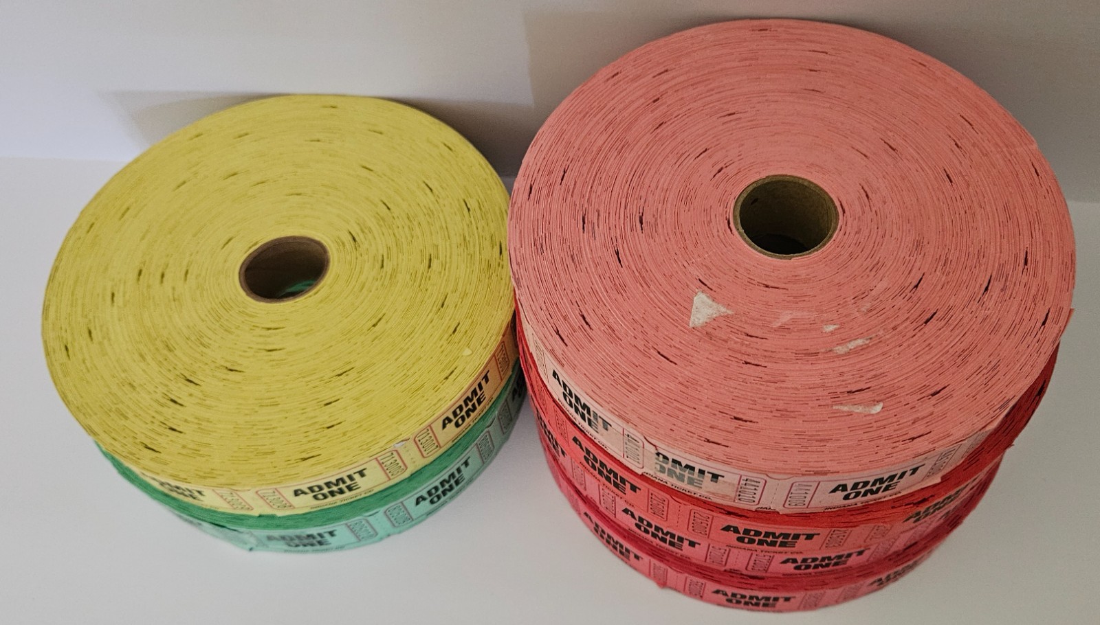 Lot of 6 Rolls 2,000/Roll Admit One Raffle Tickets Assorted Color