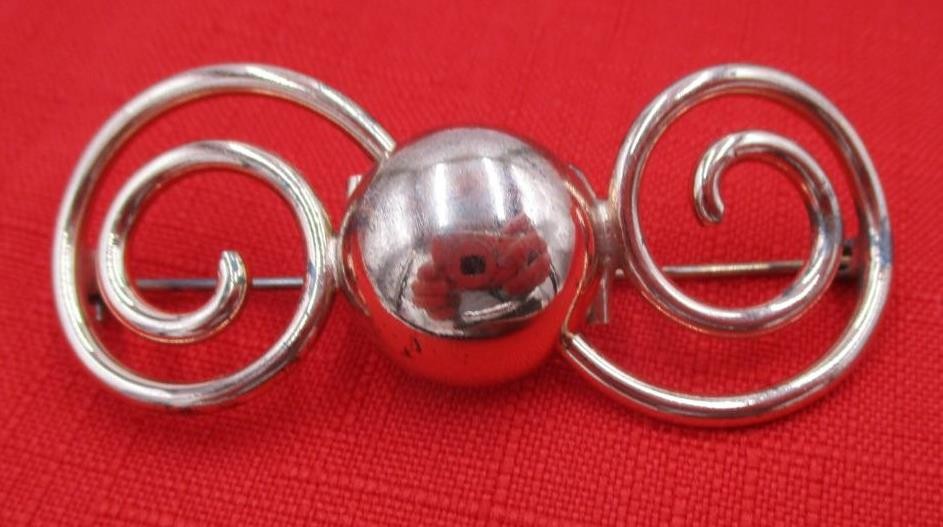 Vtg NWT Napier MCM Solid Sterling silver modernist Swirl Pin Art Deco Rose Gold