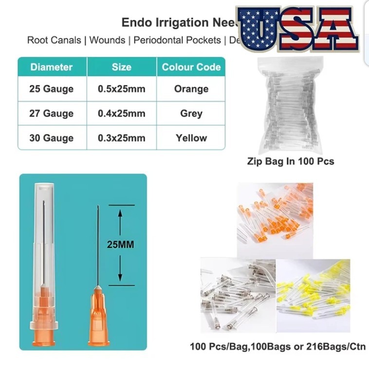 100pcs/Pack Dental Endo Irrigation Needle Syringe Tips Disposable 25G/27G/30G