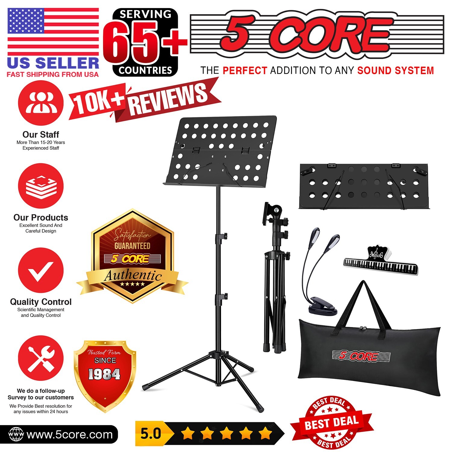 5Core Music Stand For Sheet Music Portable Tripod Adjustable Folding Note Holder