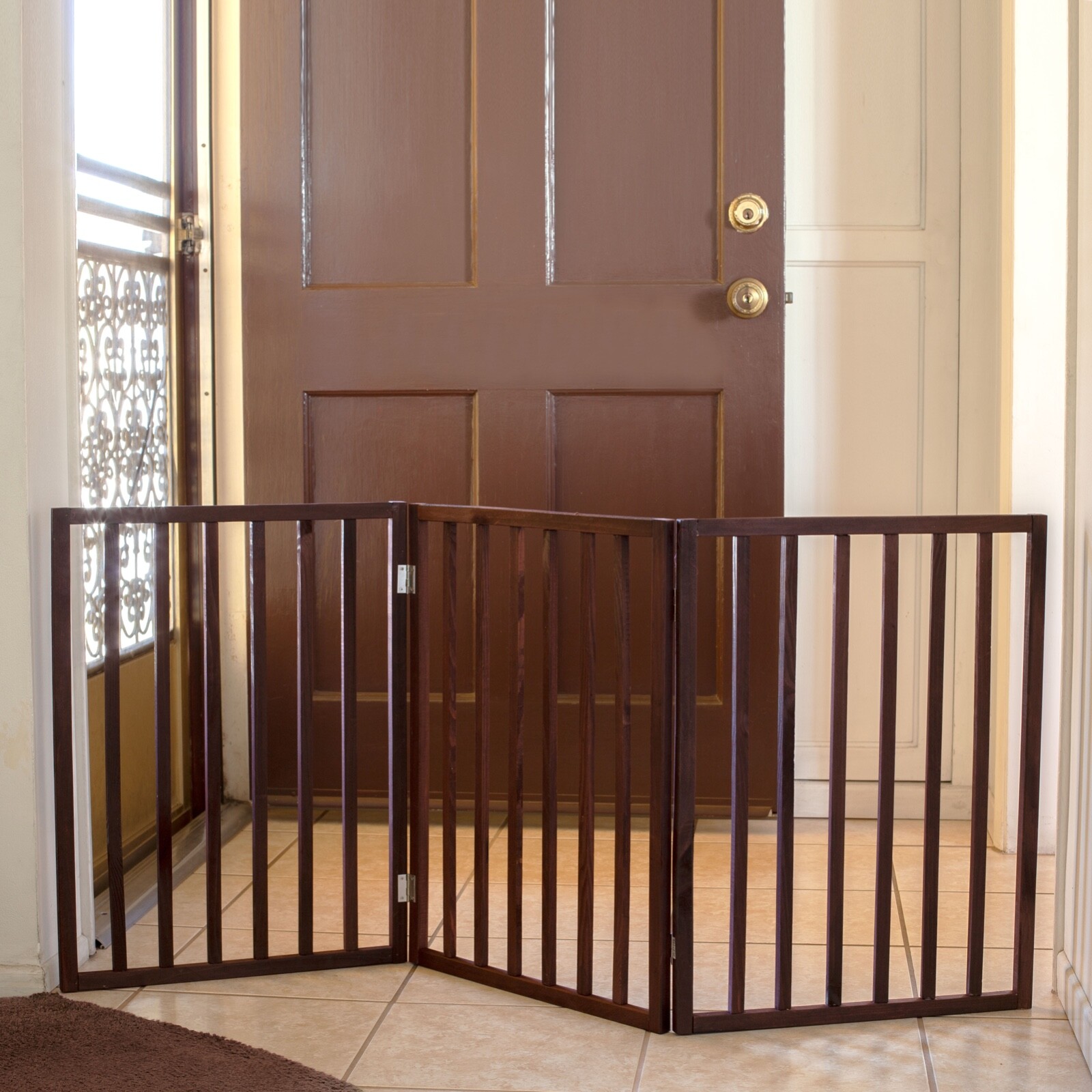 Folding Adjustable Pet Gate Wooden Z Pattern Design Dog 54"X24" NEW