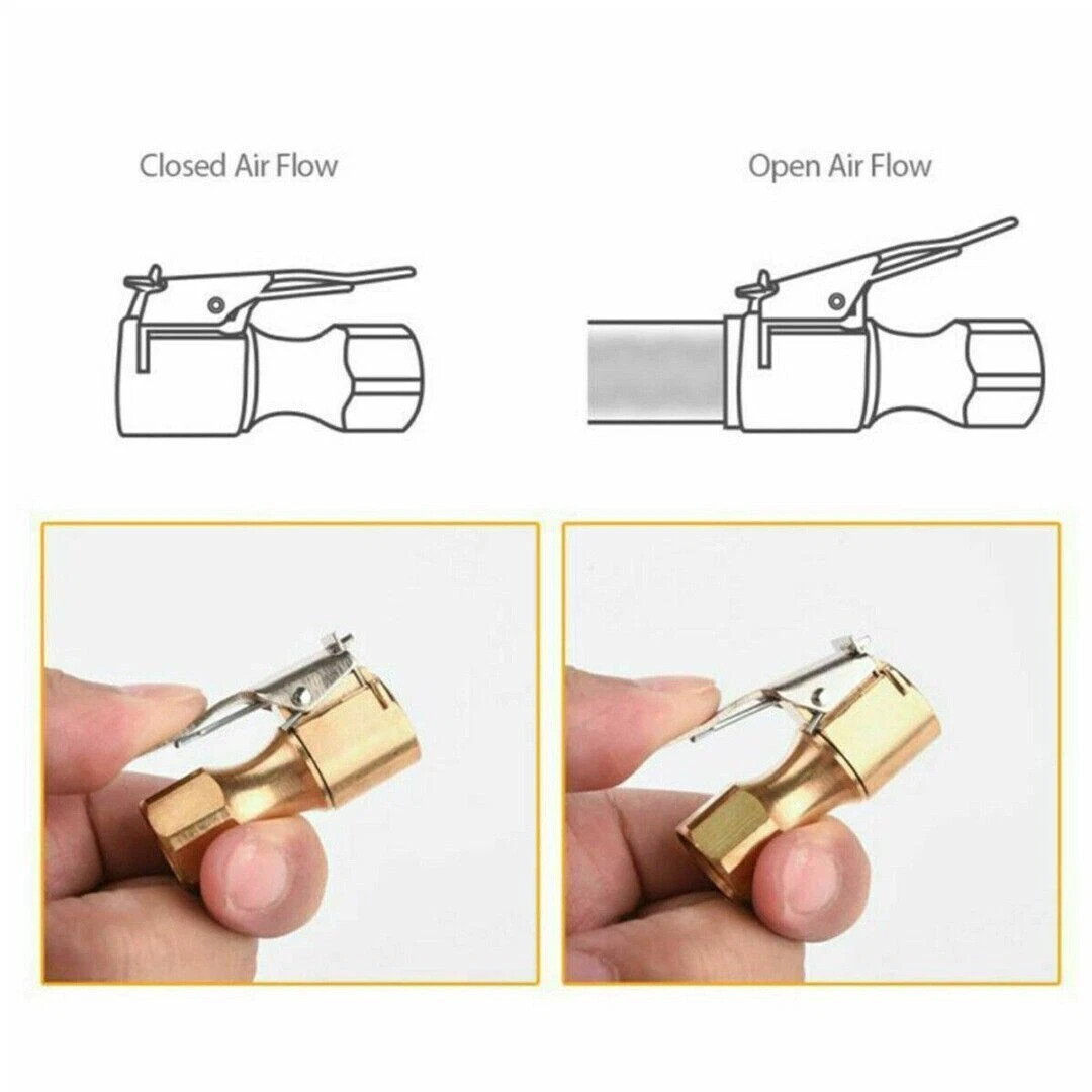 4 x Air Chuck Heavy Duty Open Flow Lock On Tire Chuck W/ Clip for Inflator Gauge