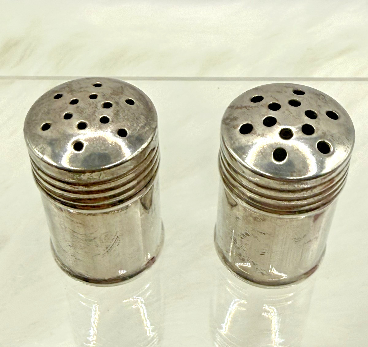Antique 1930 Sterling Silver Miniature Salt & Pepper Shakers W/Original Box