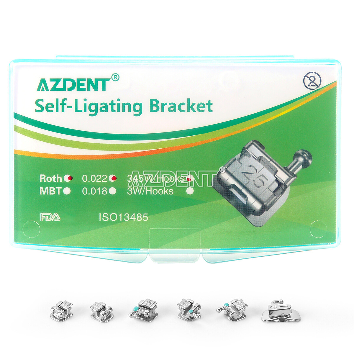 AZDENT Dental Orthodontic Self-Ligating Braces Brackets Roth/MBT.022 Hooks 345