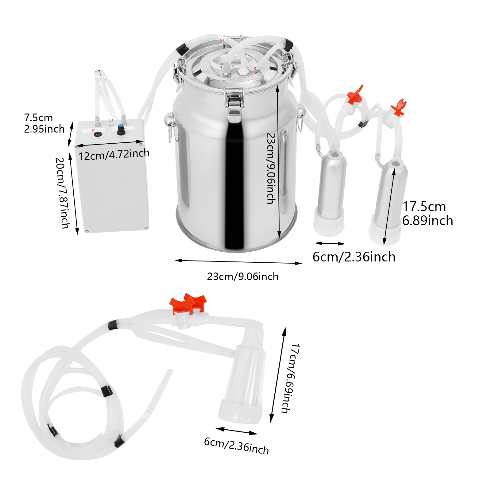 Pulsation Electric Cow Milking Machine Milking Equipment 10L Stainless Steel