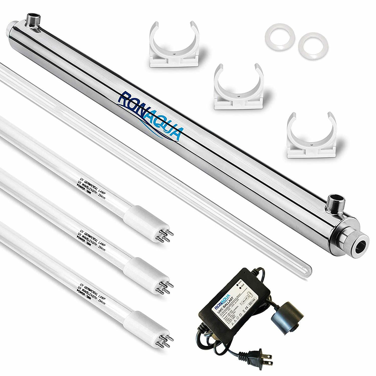 Ultraviolet Light Water Purifier Whole House  Sterilizer 55W 12GPM 2 Extra Bulbs