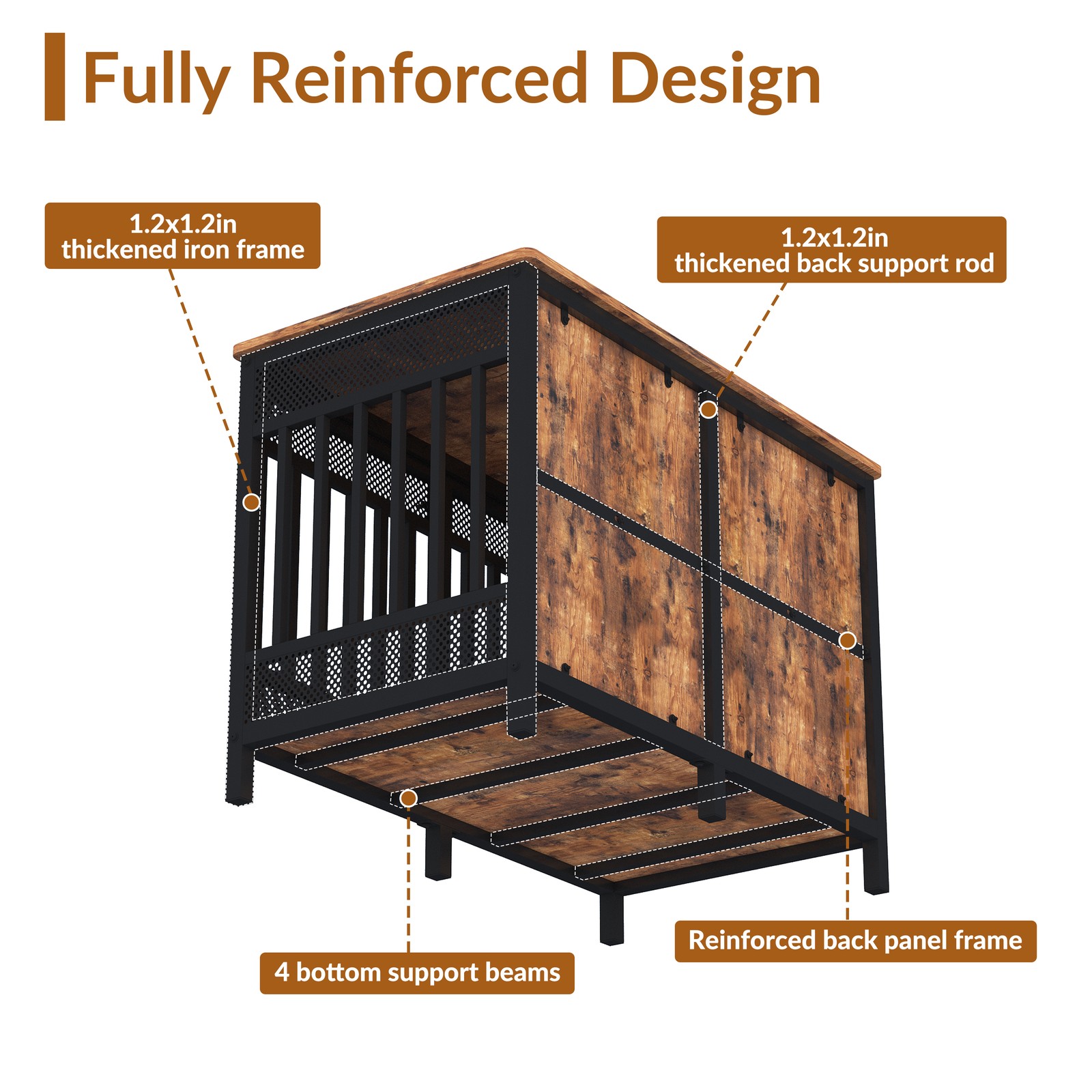 47in Wooden Dog Crate Furniture Style Cage Heavy Duty Indoor Kennel for Big Dog