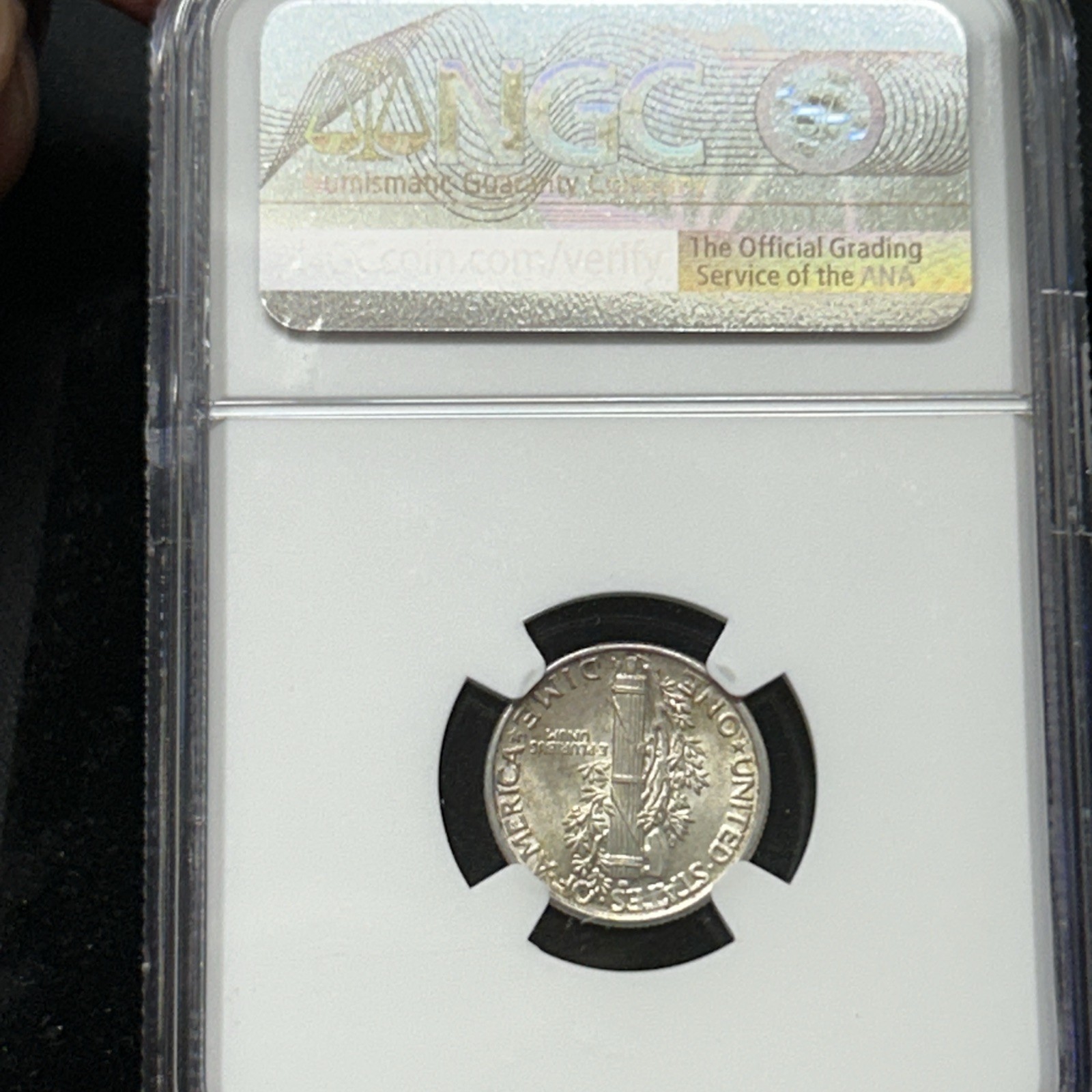 1943-P NGC MS64 10C Mercury Silver Dime Original Bag Fragment with Toning