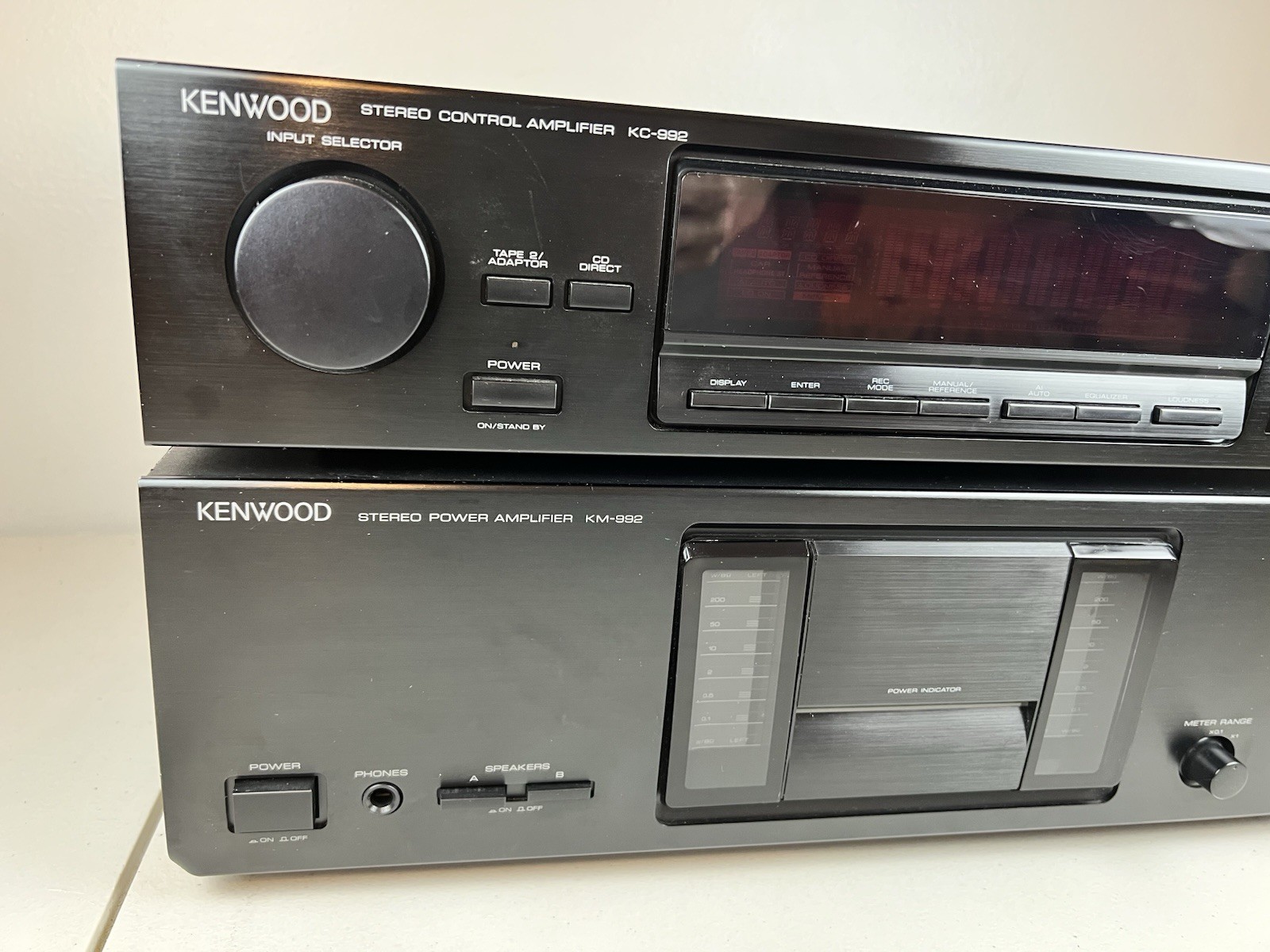 Vintage Kenwood KM-992 Stereo Power Amplifier & KC-992 Control Amplifier Tested