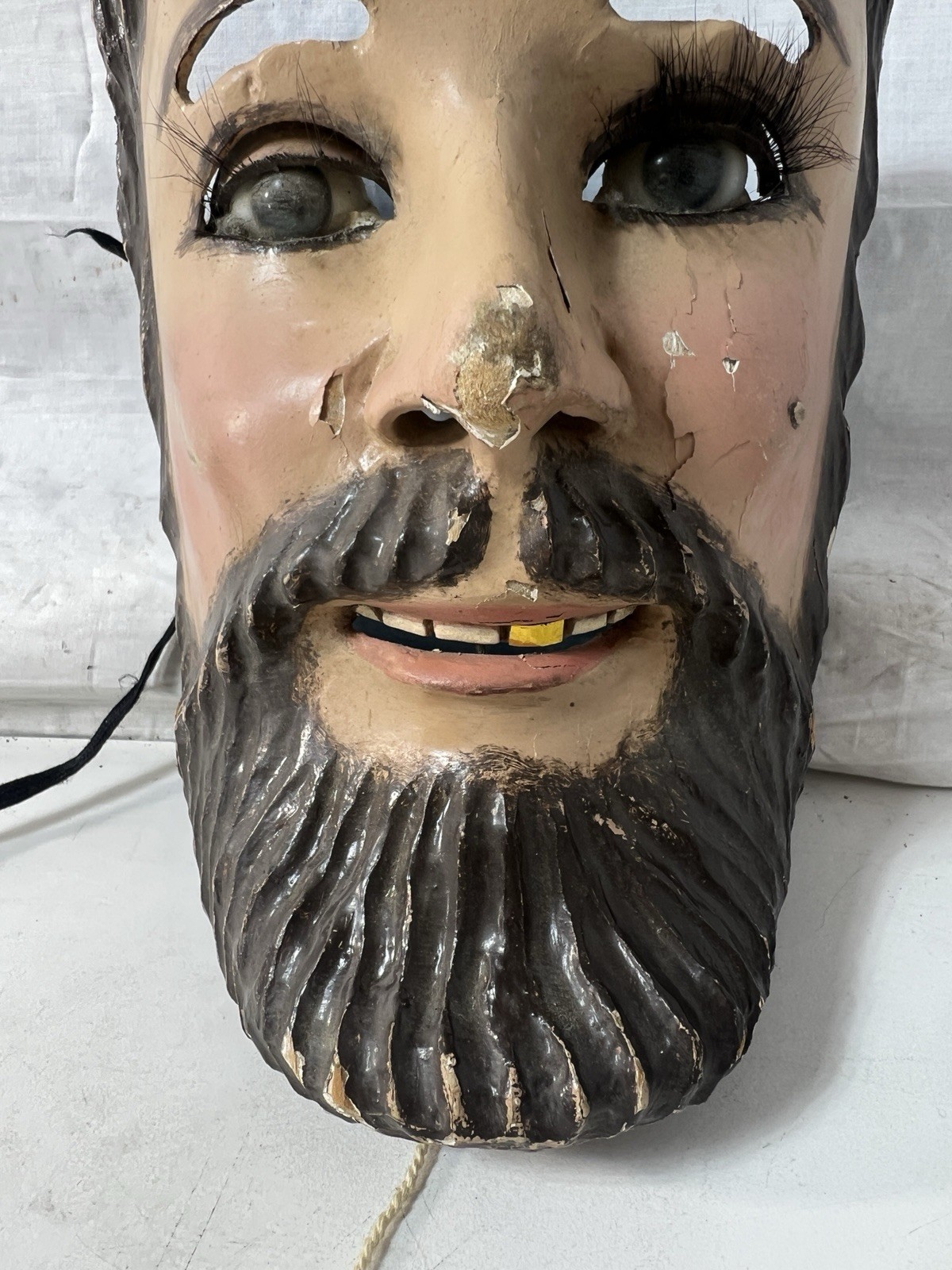 Mexican Folk Art Catrine Dandy Mask w/ Glass Eyes Moving Eyelids Gold Tooth