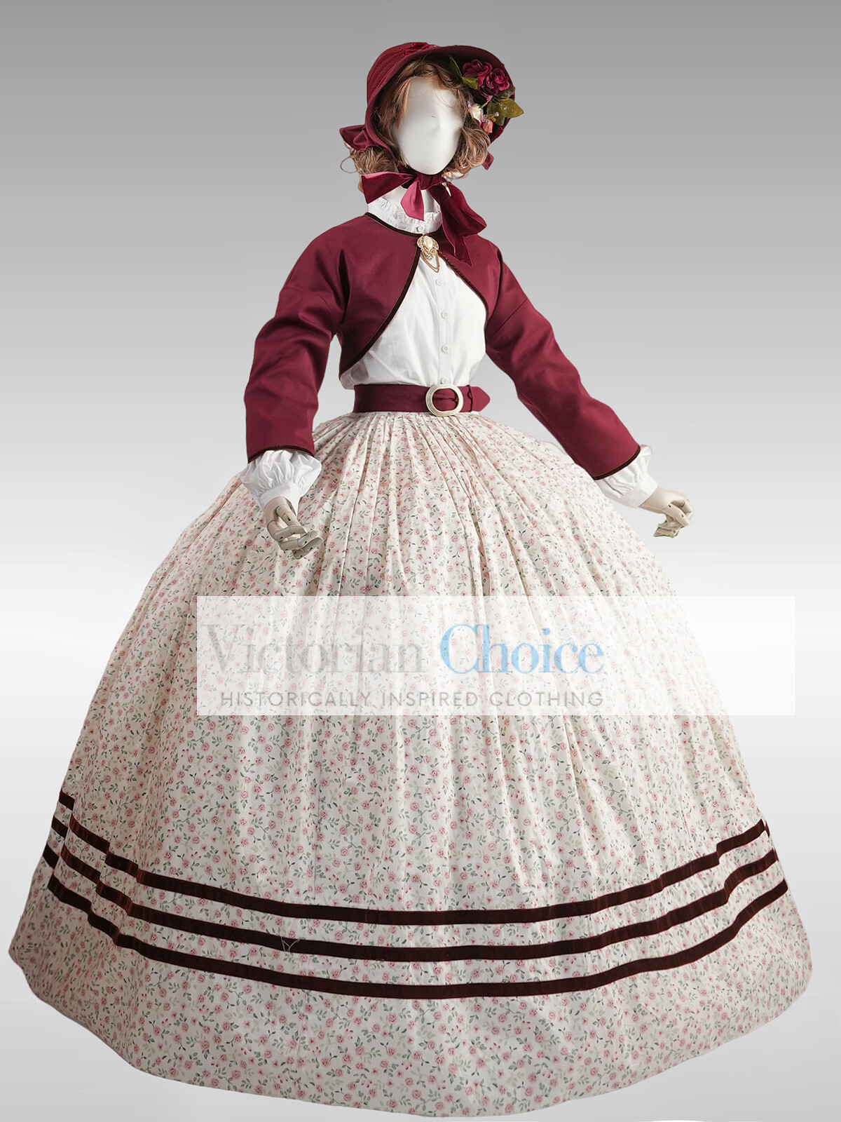 Victorian Southern Belle 19th Century Floral Dress Garden Theater Clothing 2402