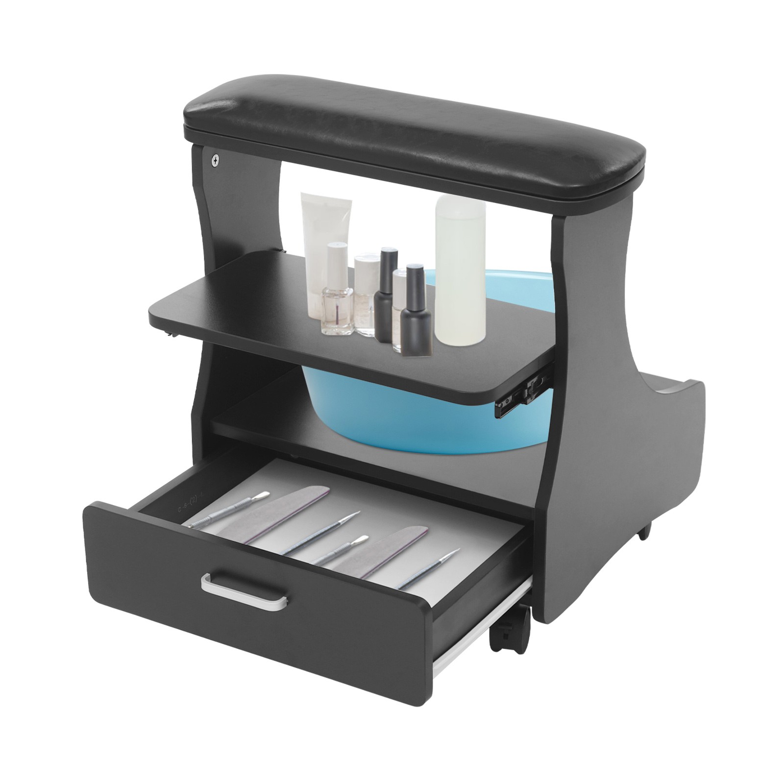 Pedicure Foot Rest 3-Tier Storage Swivel Wheels for Salon Nail Care FootRest