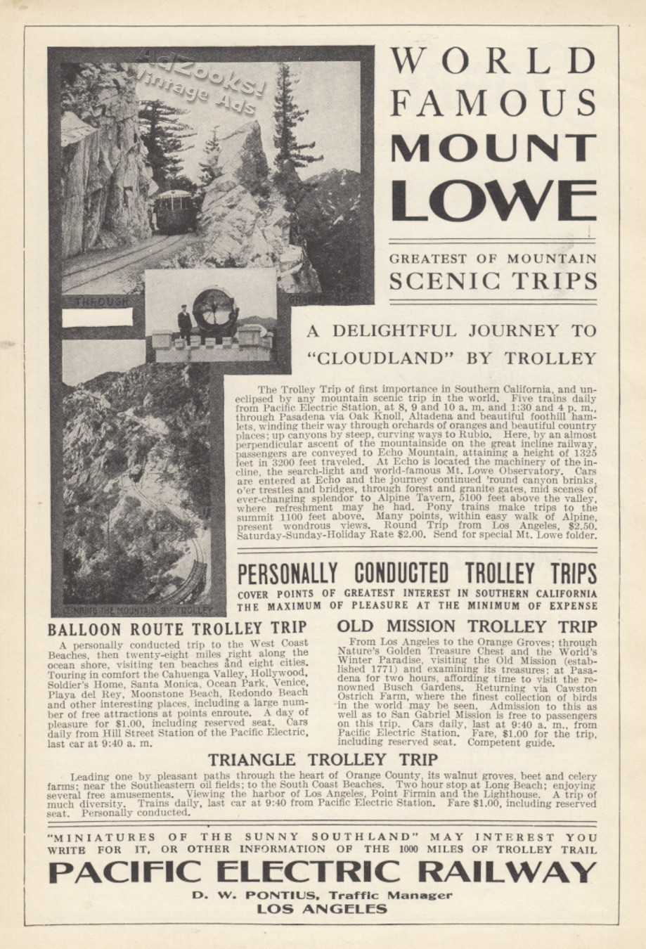 1912 Pacific Electric Railway Print Ad – Mount Lowe Cloudland Trolley Trips Pix!