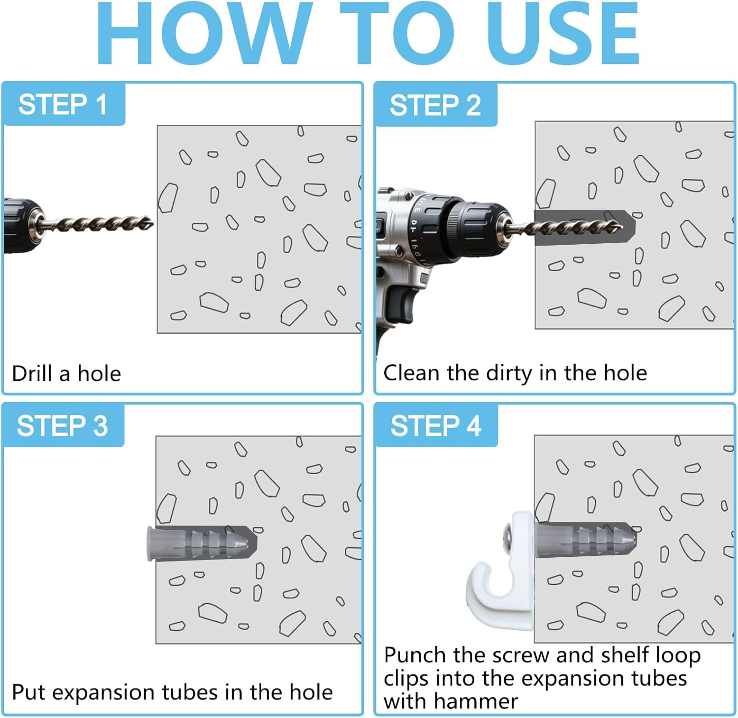 12 Pack White down Wall Clip Closet Shelves Clips Wire Shelf Loop Clips Plastic